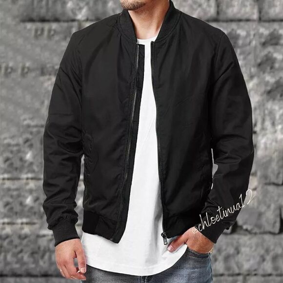New Lightweight Bomber Jackets Outerwear Full Zip Up - Picture 2 of 6